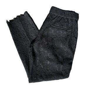 J Crew Dress Pants Black Lace Overlay Fringe Elastic Waist Womens Size 0 Floral
